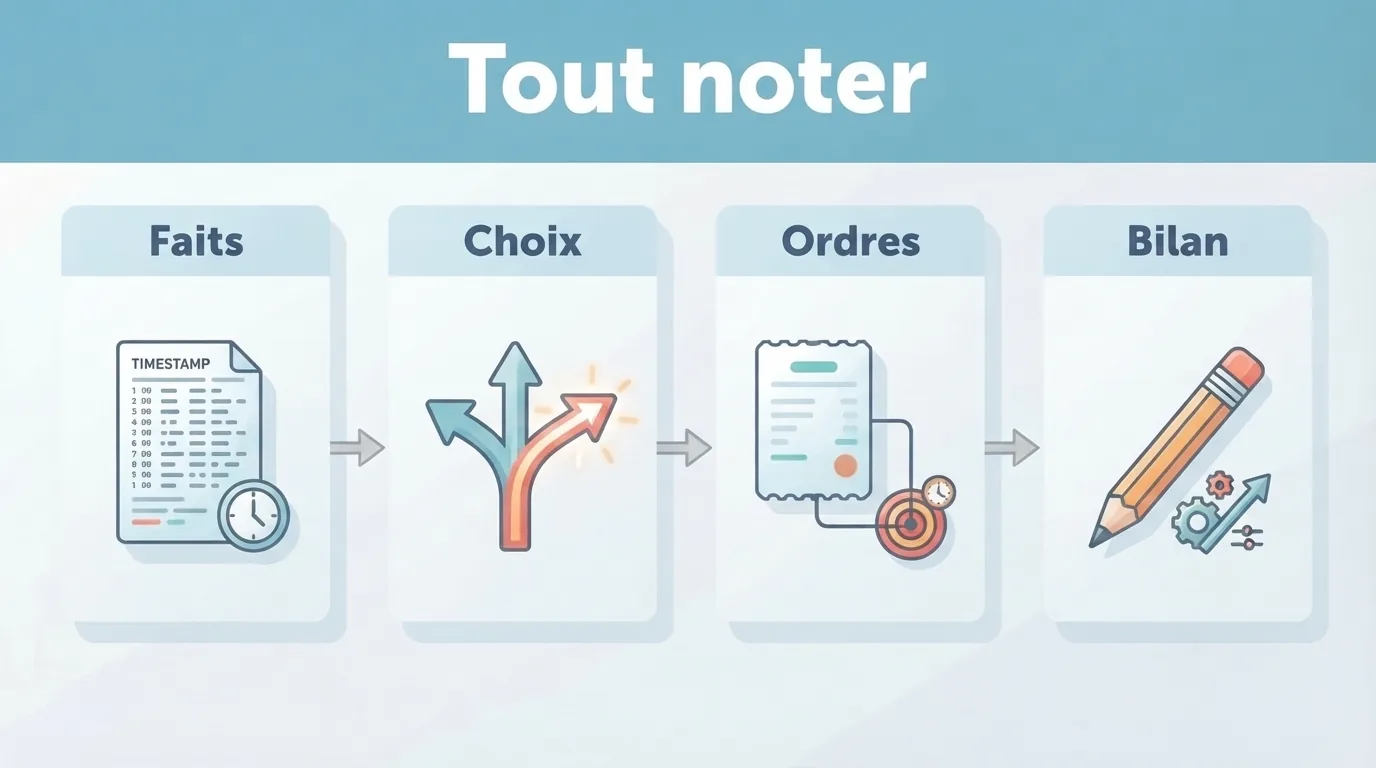 Une fiche de bilan sépare les faits disponibles, la décision prise, le traitement de l’ordre et les améliorati