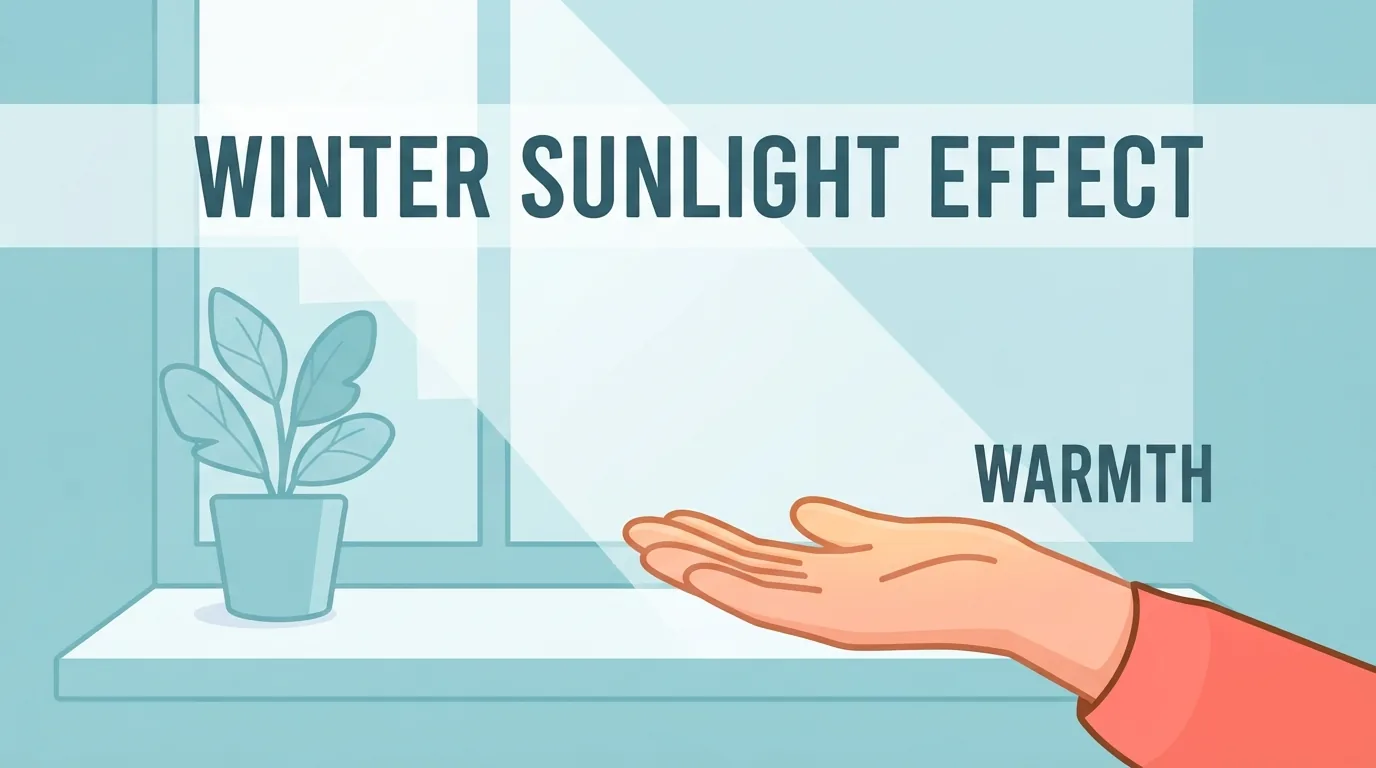 Lumière d'hiver sur une fenêtre et une main tendue vers le soleil