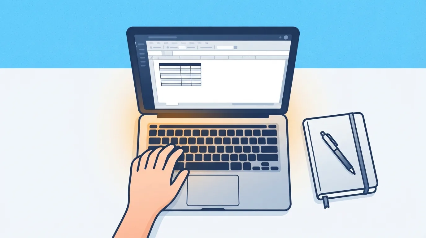 Ordinateur portable avec un tableur ouvert sur un bureau rangé