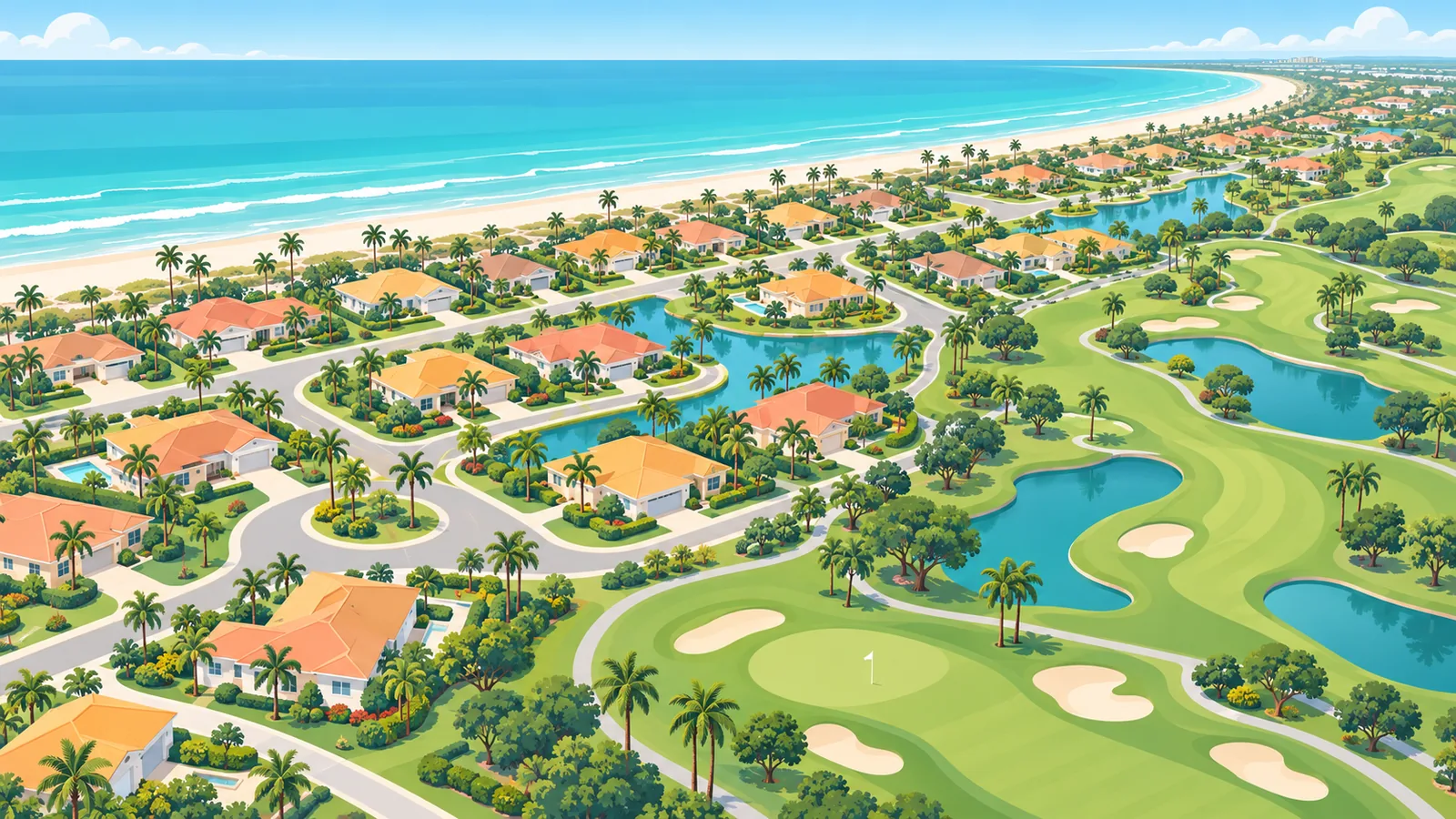 Vue aérienne d’un quartier résidentiel ensoleillé en Floride