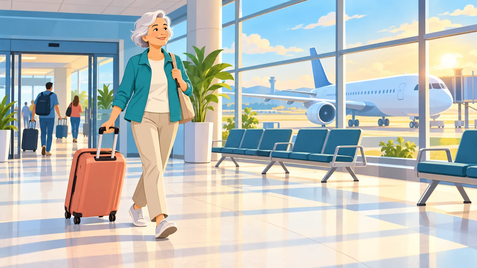 Retraité arrivant à l’aéroport pour un séjour d’essai aux États-Unis