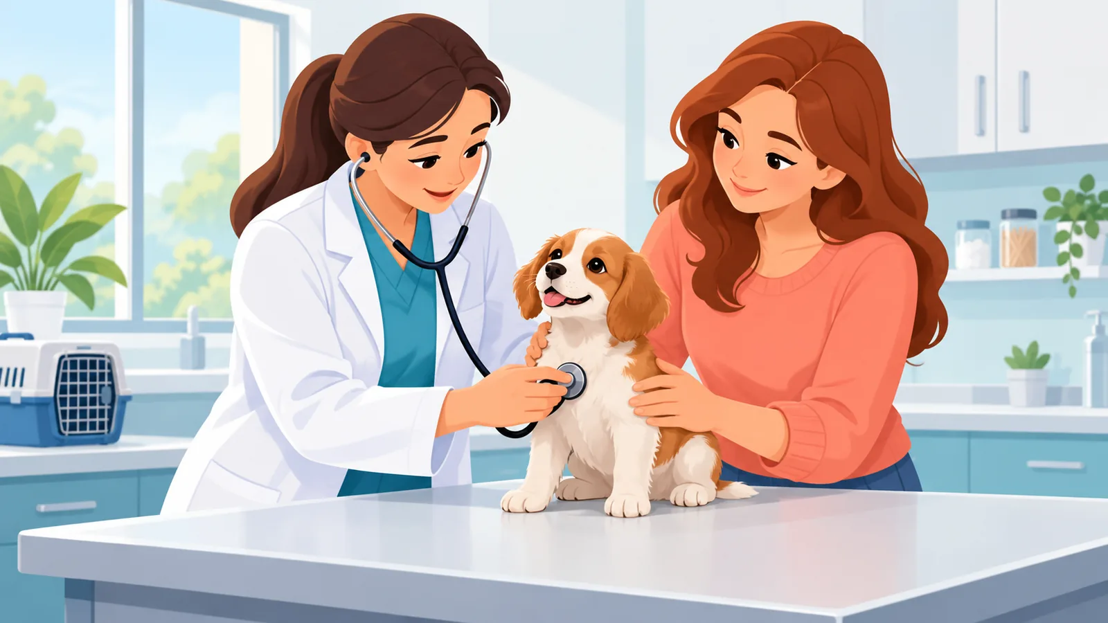 Un vétérinaire examinant un petit chiot en clinique