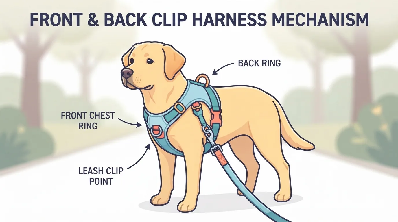 Harnais pour chien avec anneau avant et anneau dorsal
