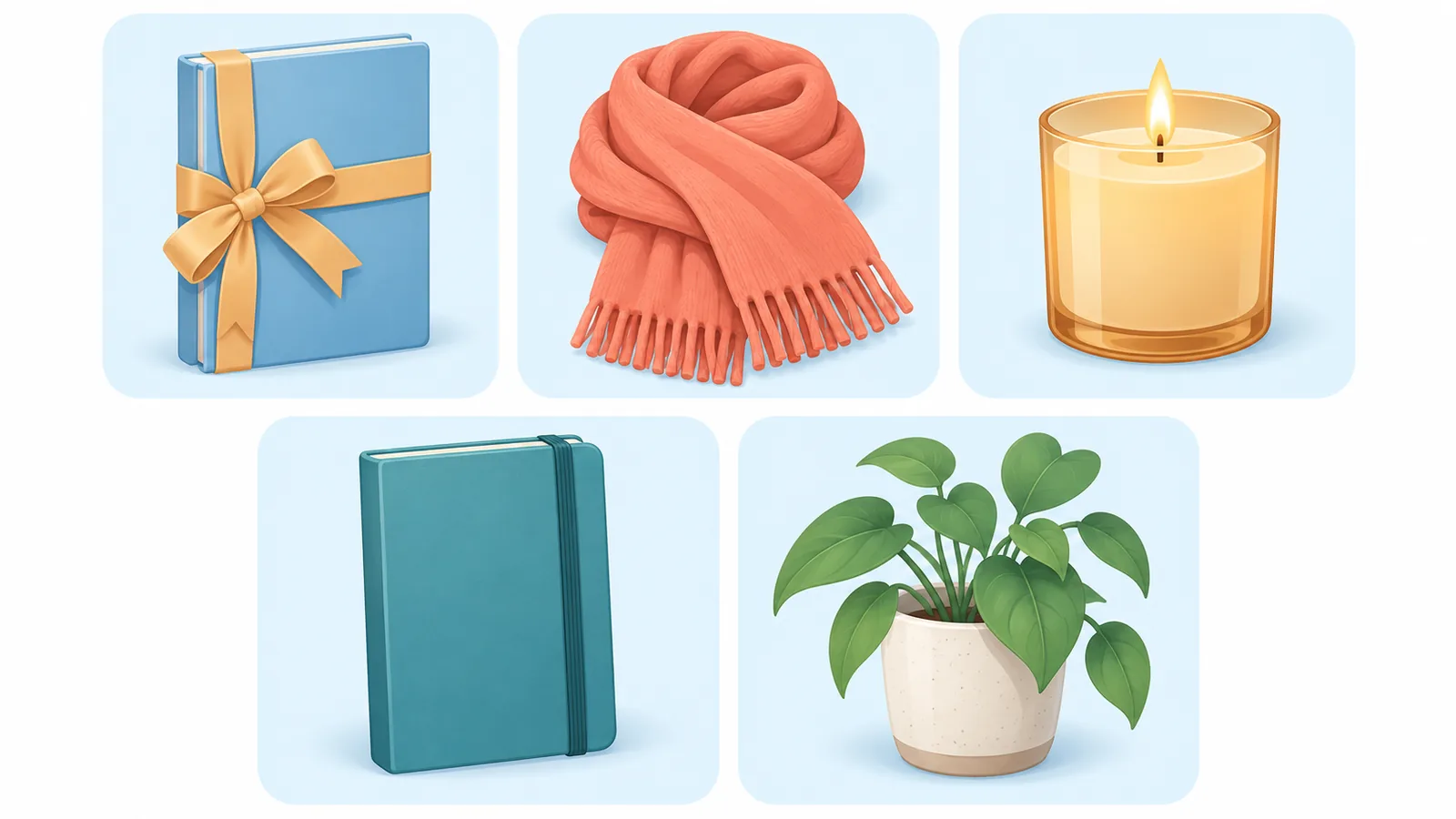 Sélection de cadeaux variés disposés en grille