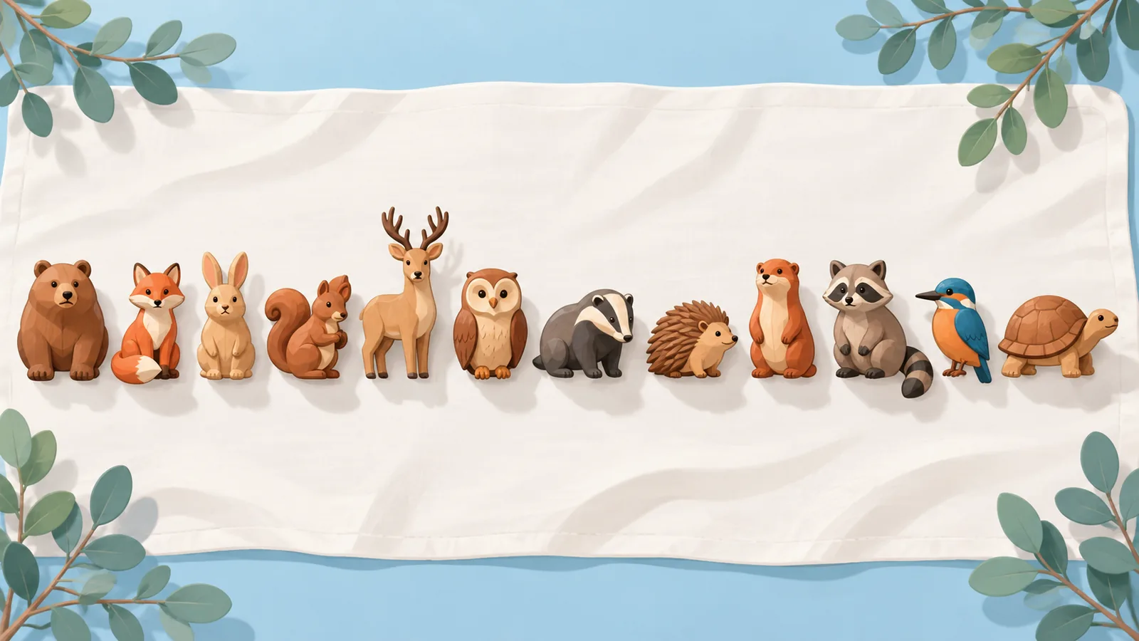 Douze figurines en bois représentant les animaux du zodiaque chinois
