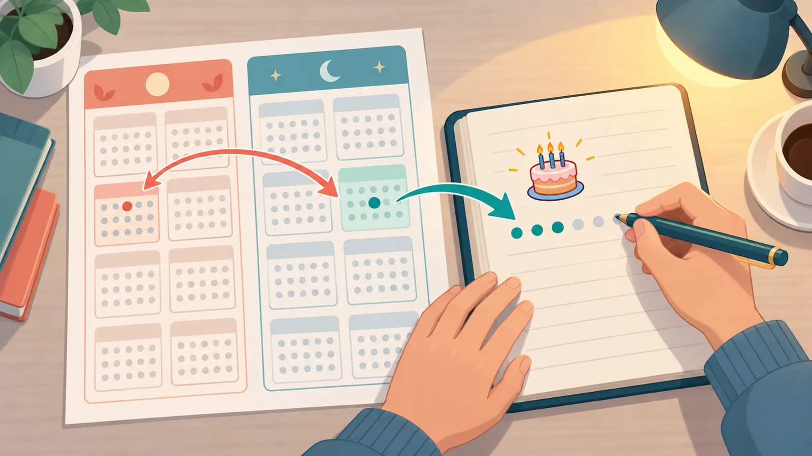 Personne notant sa date de naissance à côté d’une table de concordance