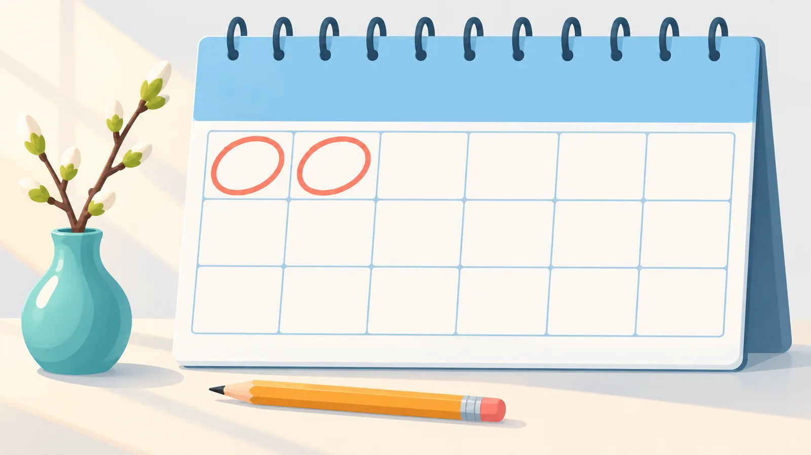 Calendrier de février avec deux dates entourées
