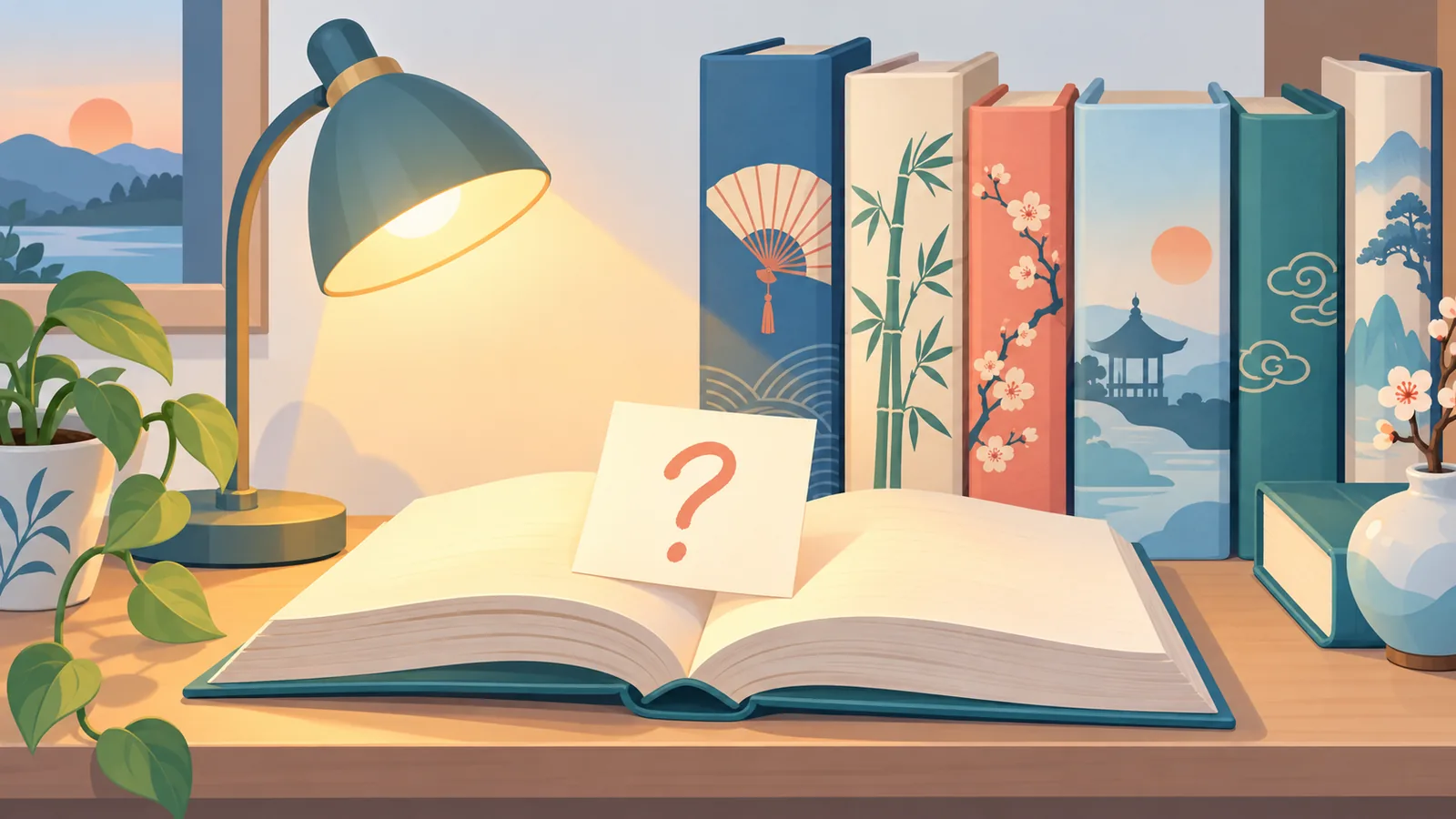 Étagère de livres sur la culture asiatique avec une carte