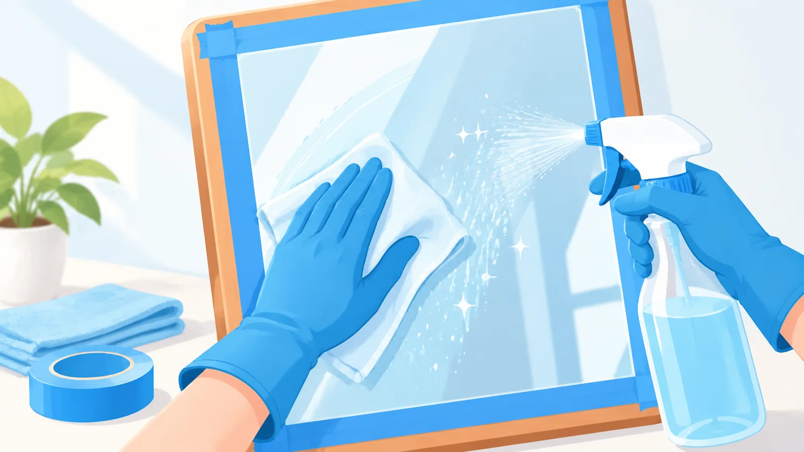 Nettoyage et masquage de la surface du miroir