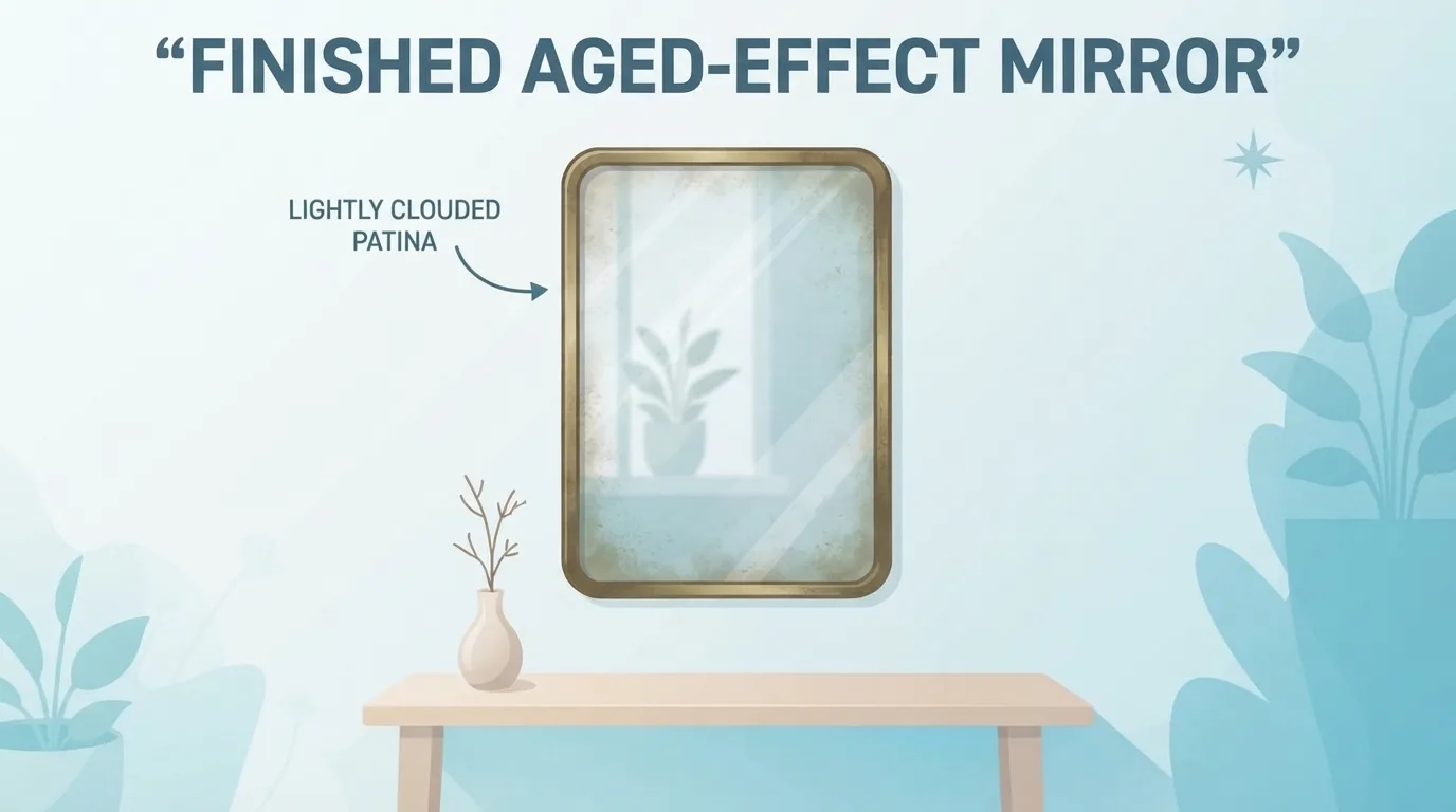 Miroir au rendu ancien accroché dans un intérieur