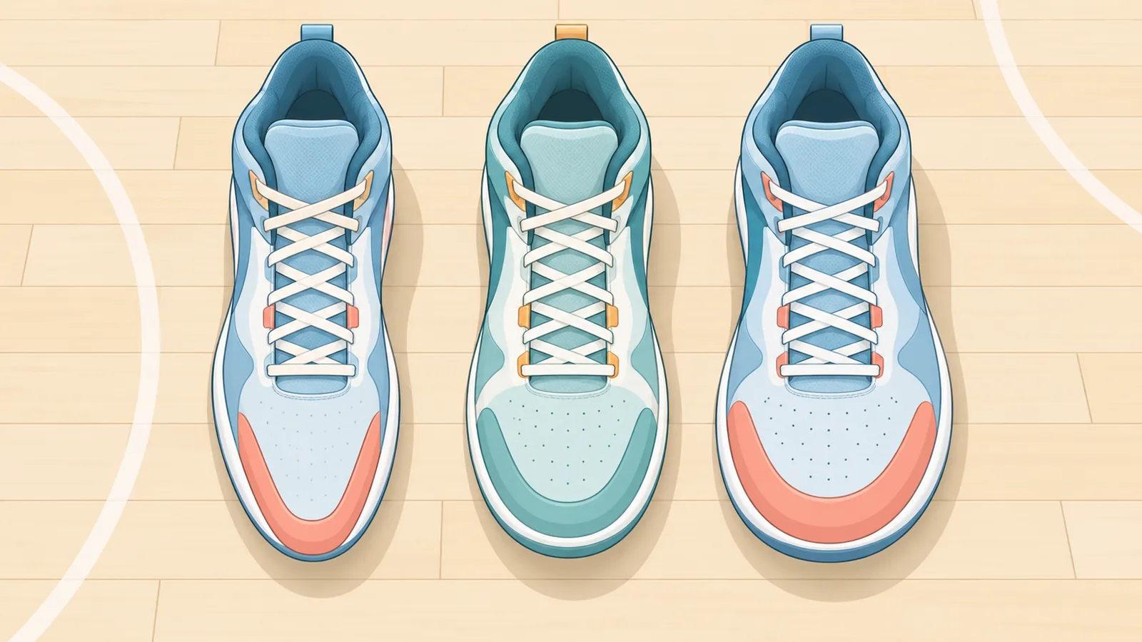 Trois chaussures de basket vues de face montrant des boîtes à orteils différentes