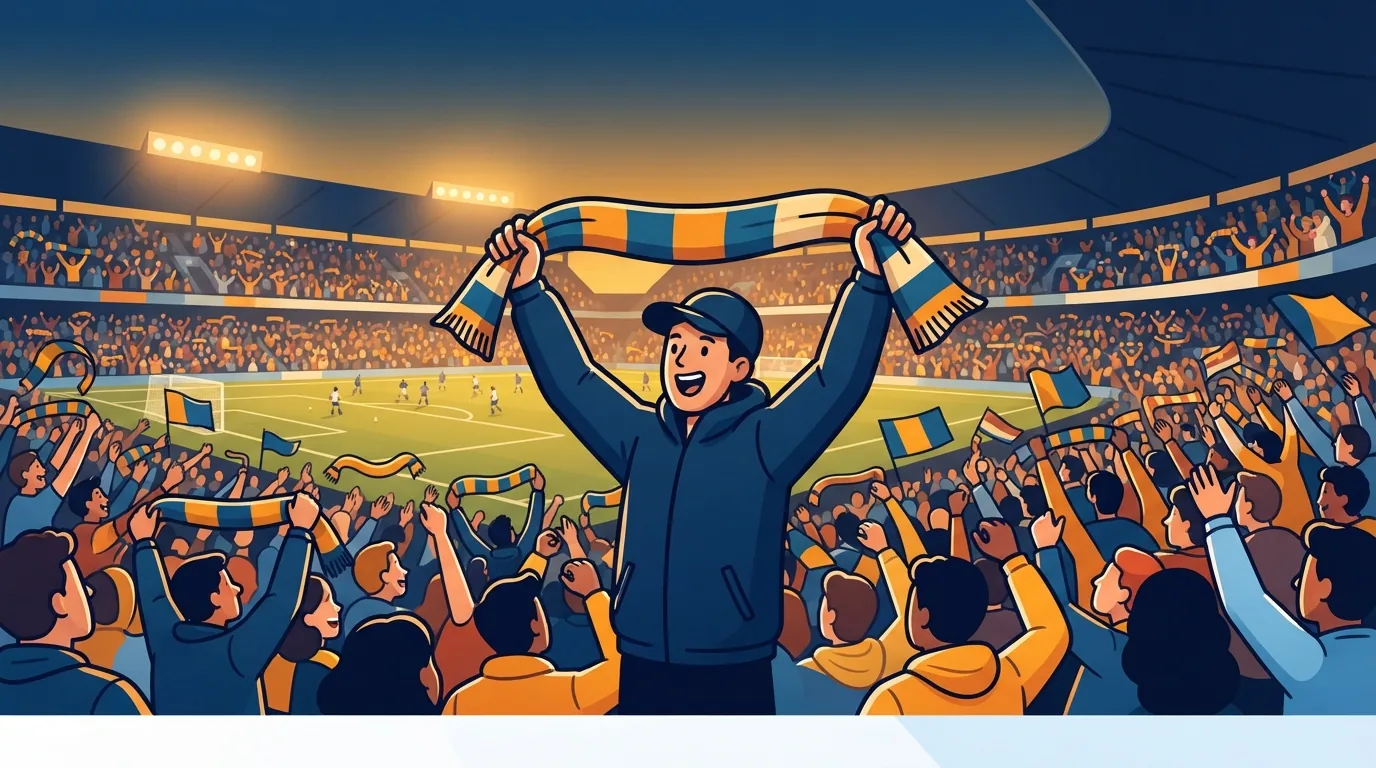 Supporters dans un stade plein lors d'un match de championnat au crépuscule