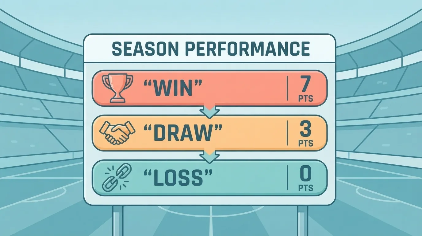 Tableau d'affichage illustrant les points d'une victoire, d'un nul et d'une défaite