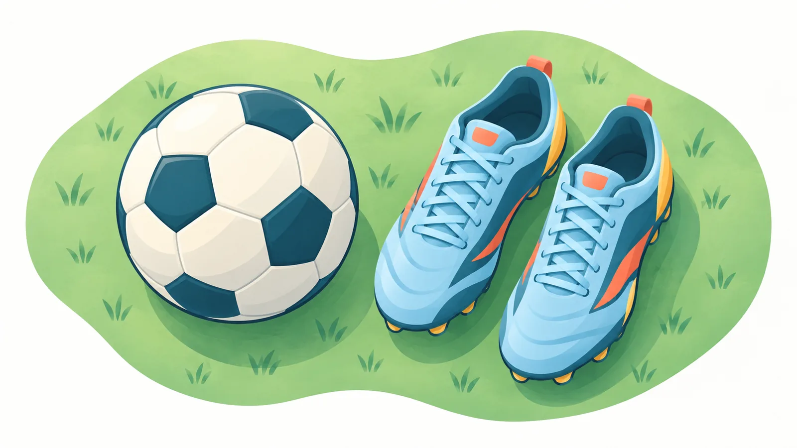 Ballon et chaussures de football posés sur l’herbe
