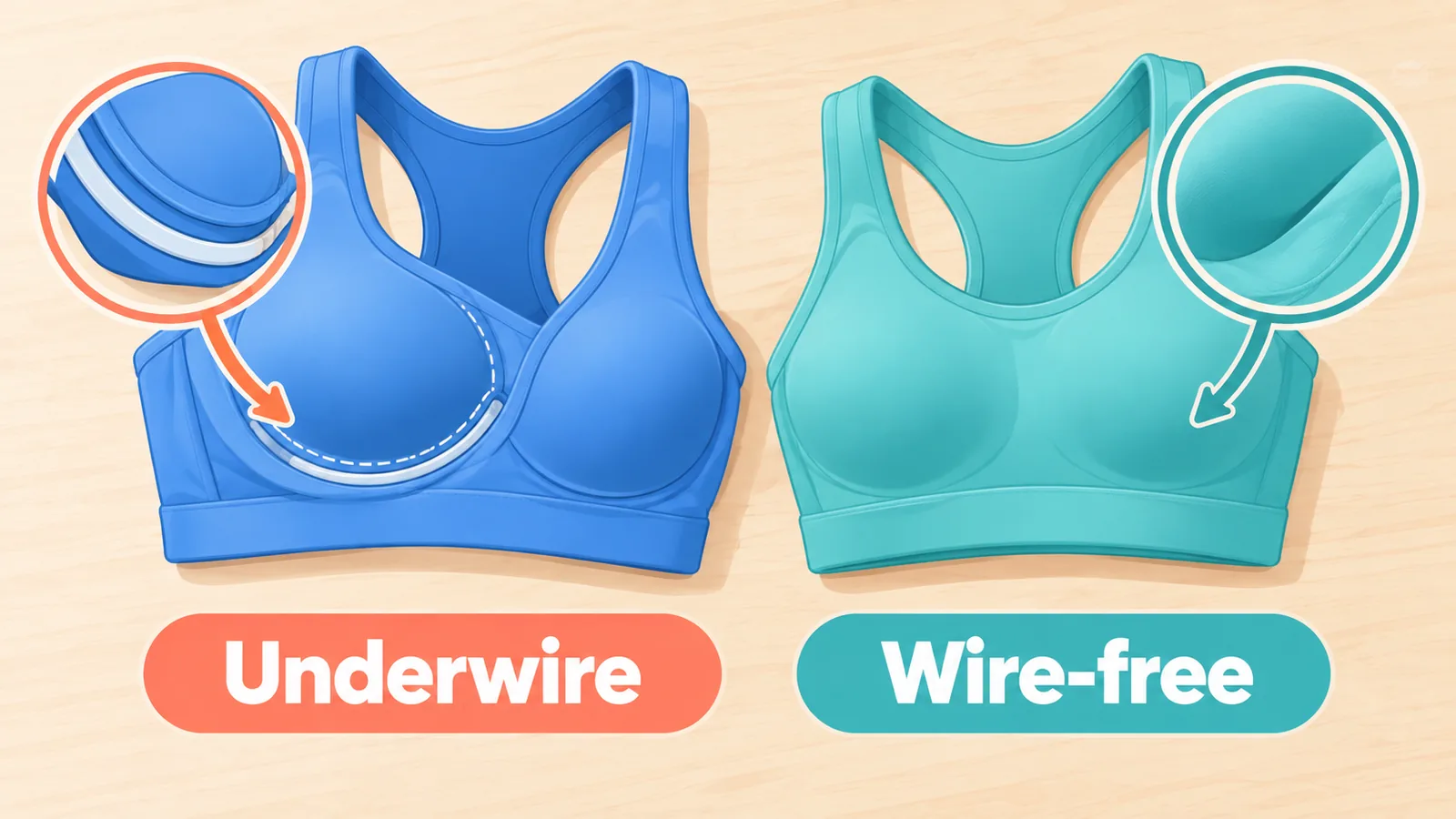 Soutien-gorge à bonnets séparés et modèle compressif côte à côte