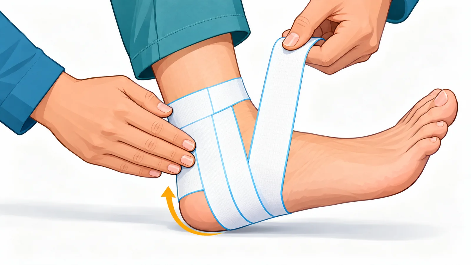 Pose des étriers de strapping autour de la cheville