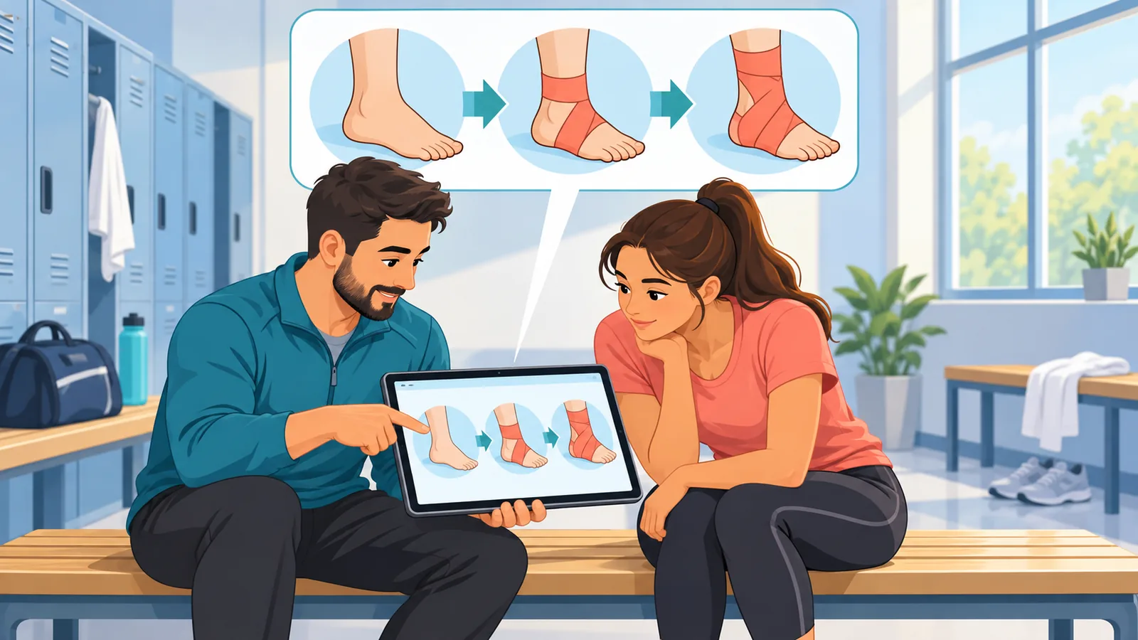 Entraîneur et sportif consultant un guide de strapping