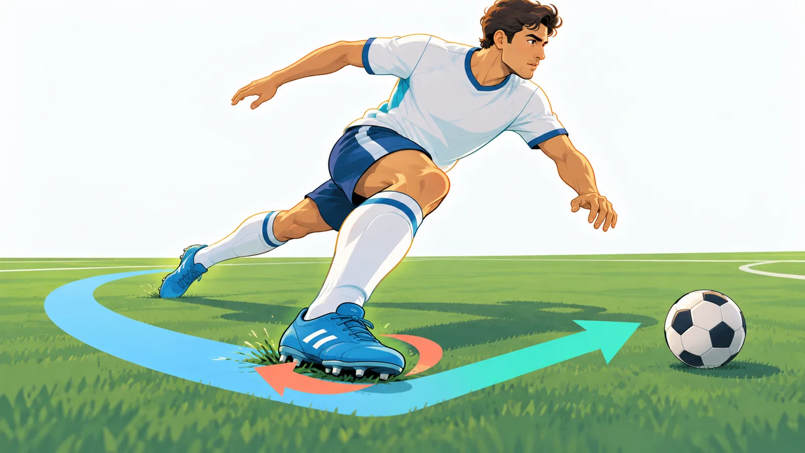 Footballeur changeant de direction sur le terrain