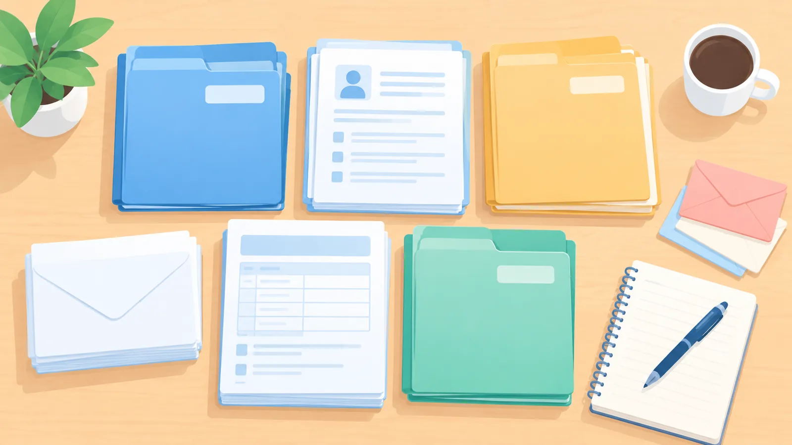 Des documents administratifs triés sur un bureau en bois