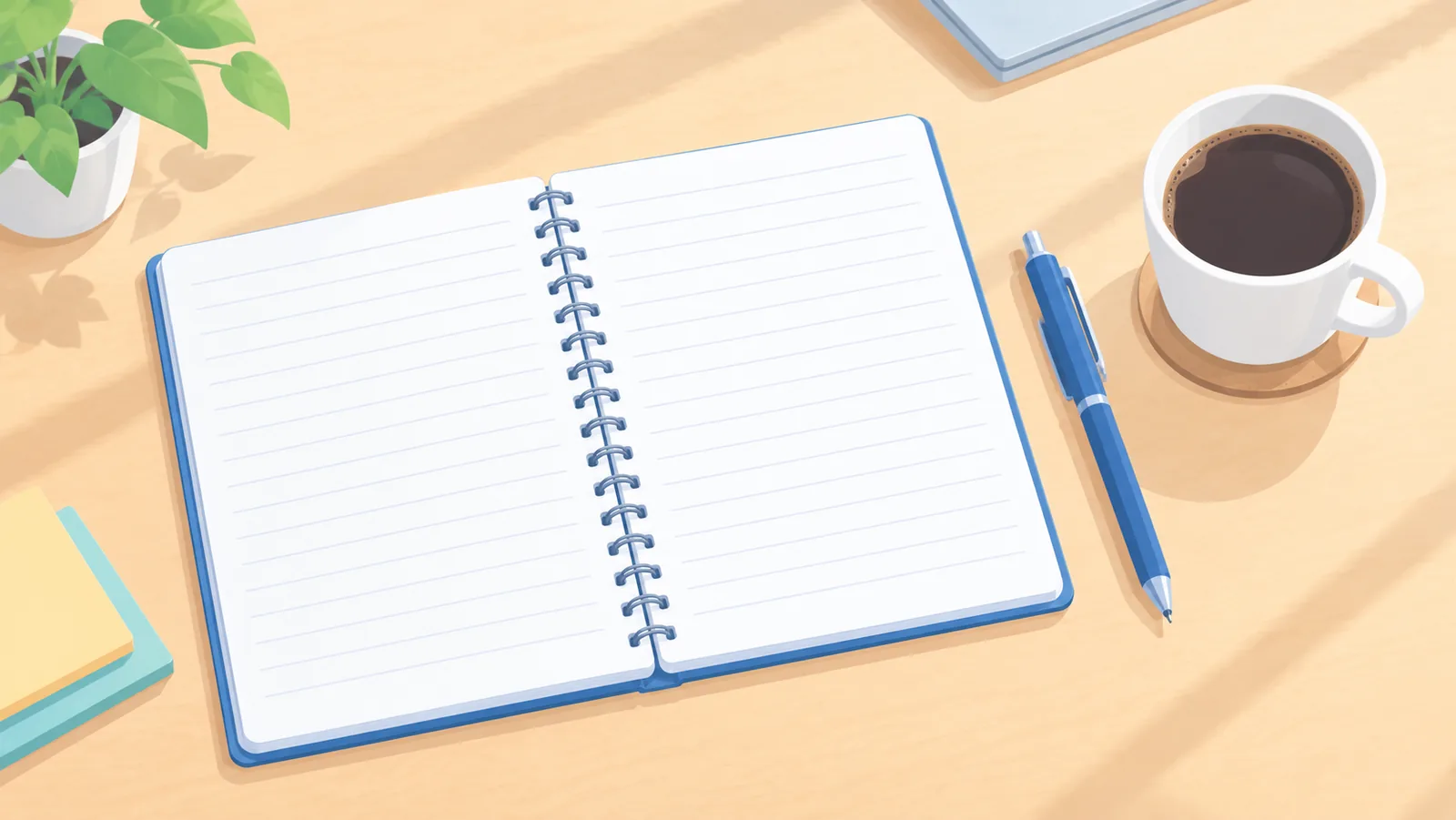 Un carnet ouvert avec des lignes de questions et un stylo