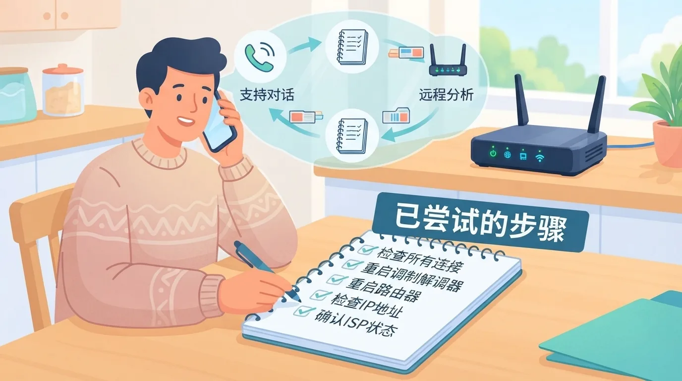 Personne au téléphone avec un carnet listant les vérifications déjà effectuées