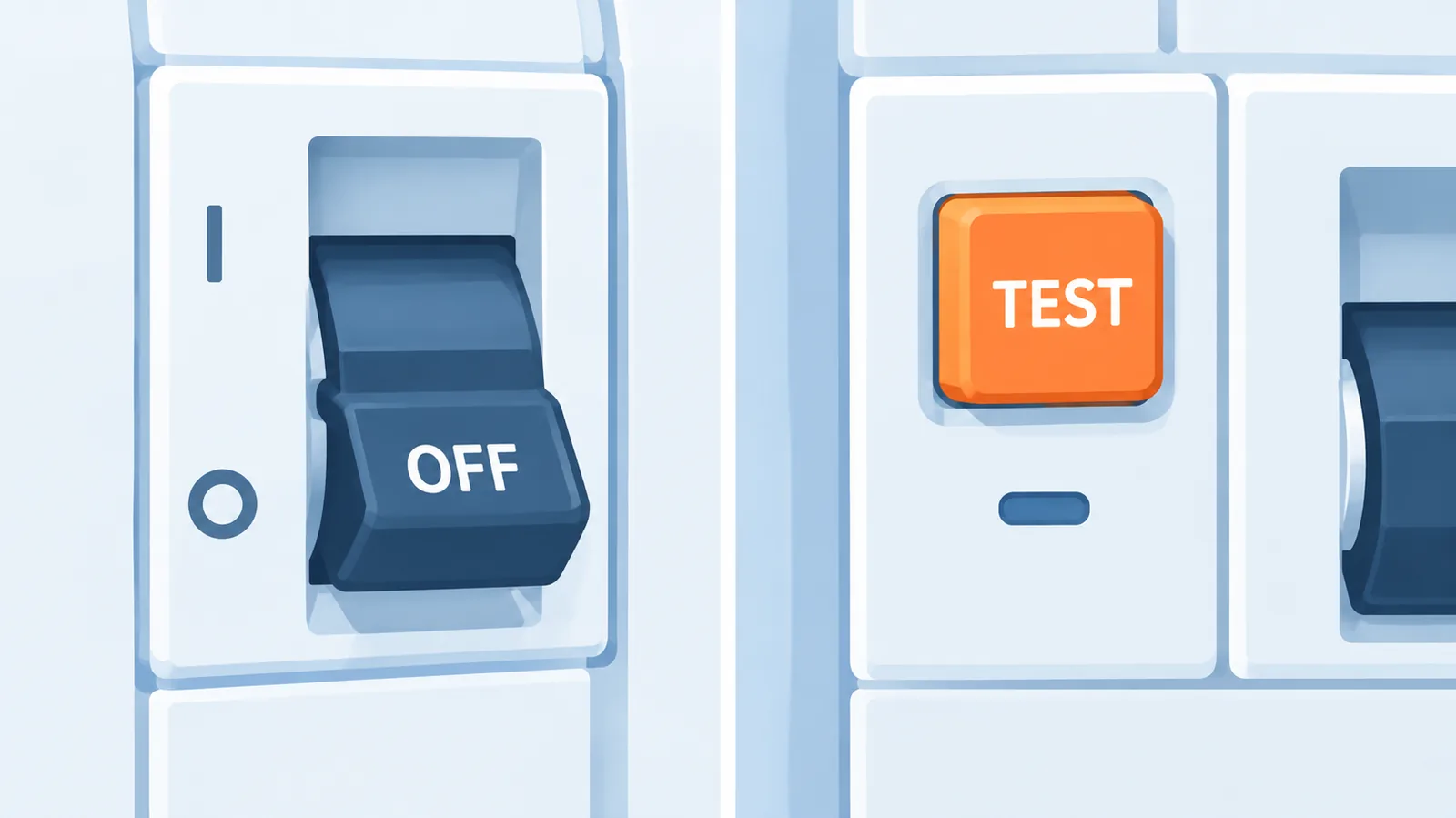 Comparaison entre une poignée de disjoncteur sur OFF et un bouton TEST