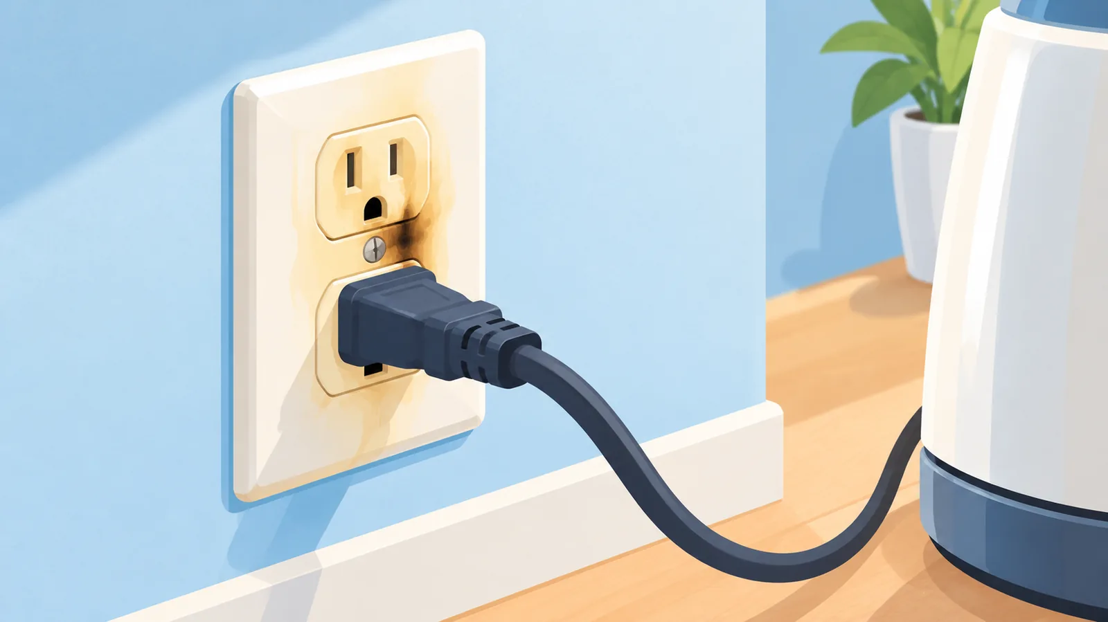 Prise murale décolorée, signe possible de surcharge électrique