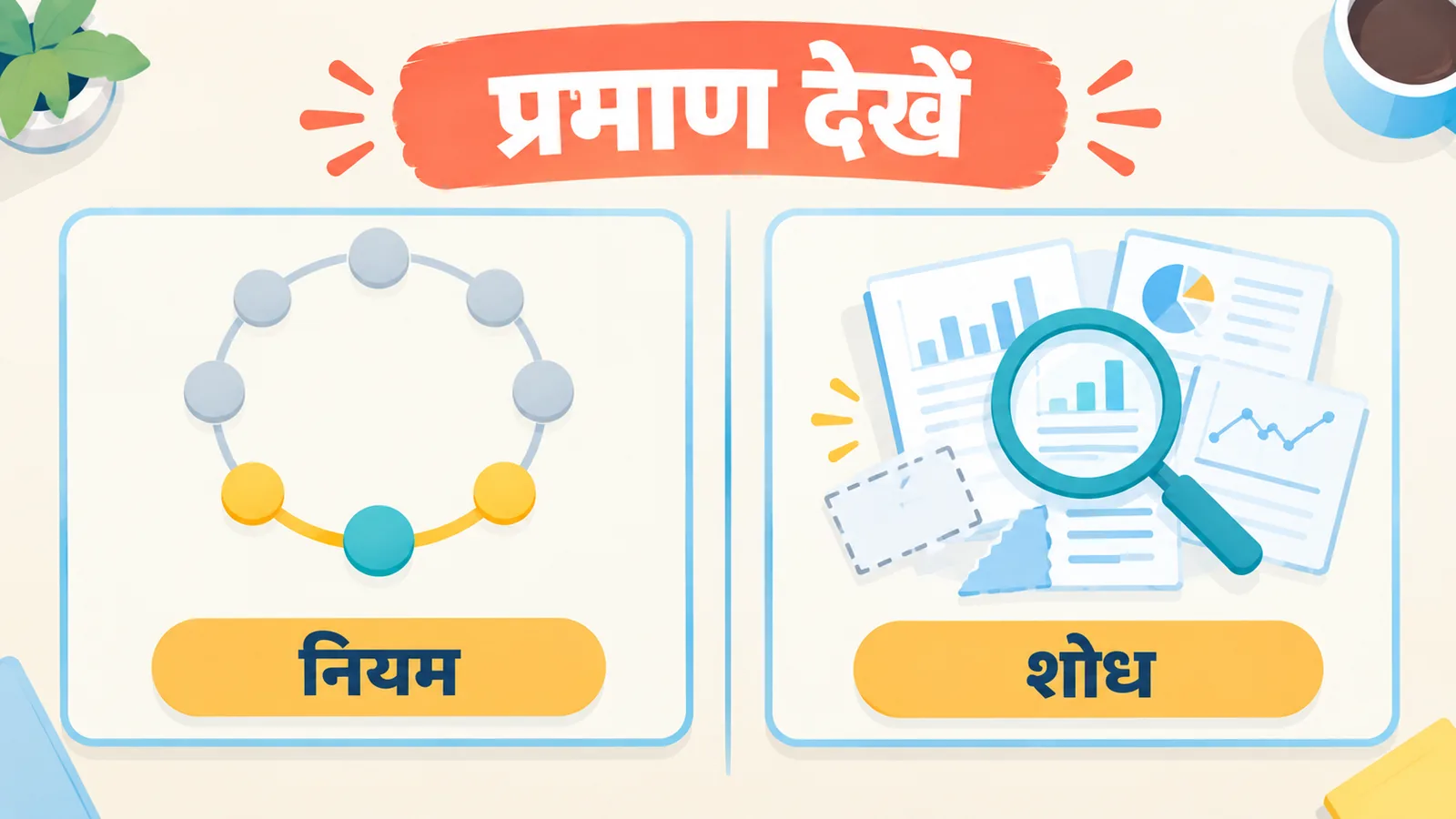 एक खाने में एनीग्राम के सैद्धांतिक नियम और दूसरे में सीमित शोध प्रमाण की जाँच अलग दिखाई गई है