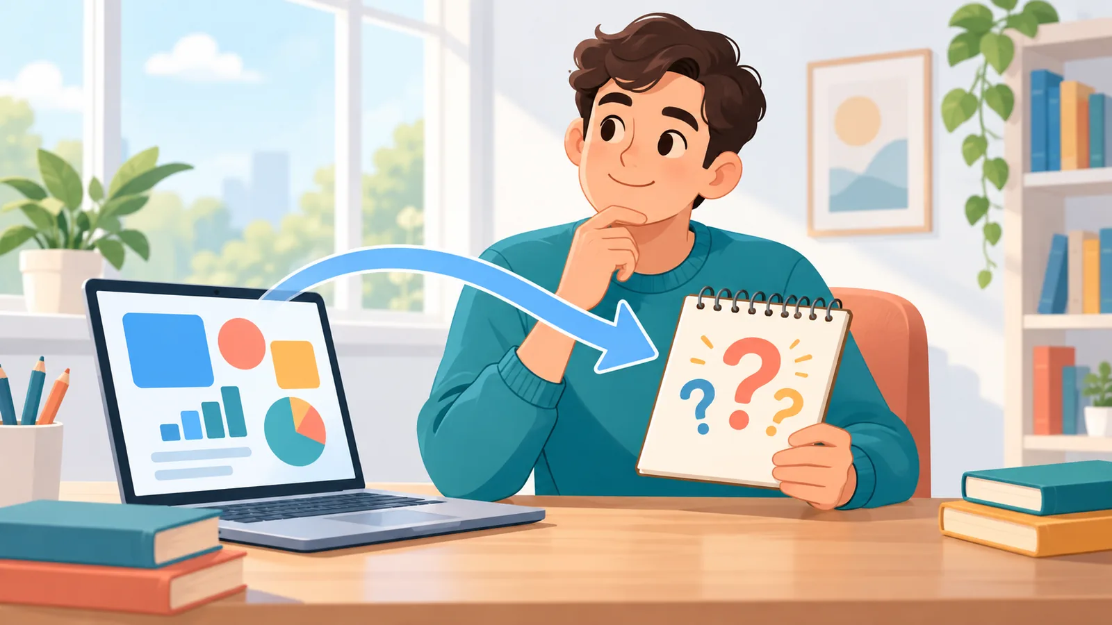 प्रश्नों के उत्तर खोजता हुआ व्यक्ति