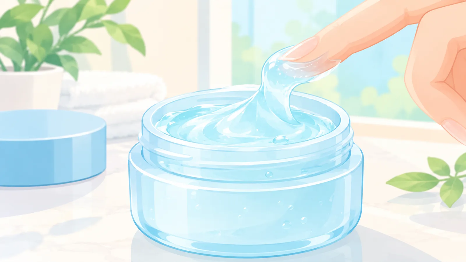 Gel pelembap bening diambil dengan ujung jari