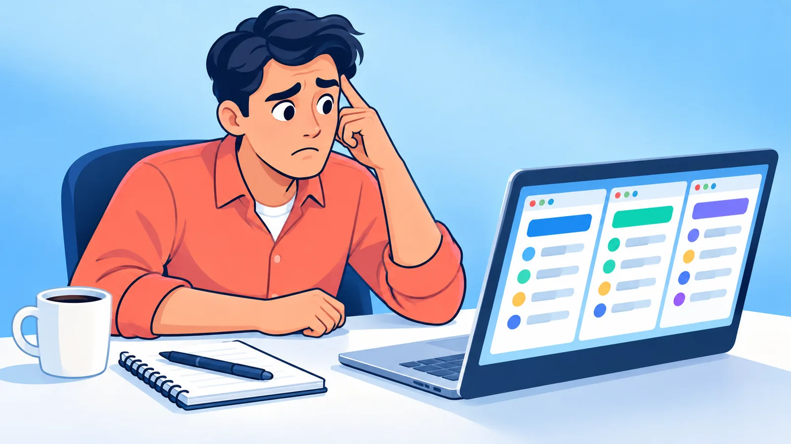 Pencari kerja membandingkan banyak daftar layanan penulisan resume di laptop