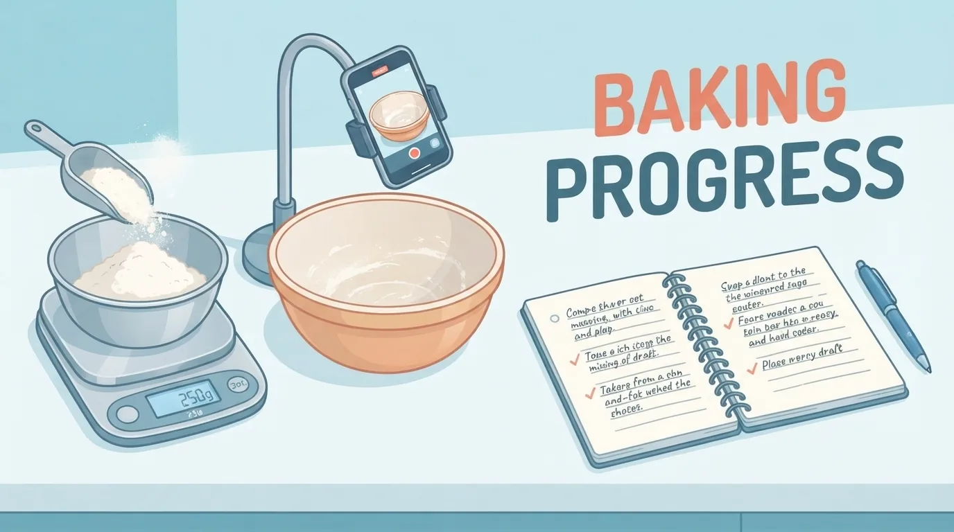 Mencatat dan memotret takaran bahan saat percobaan pertama memasak