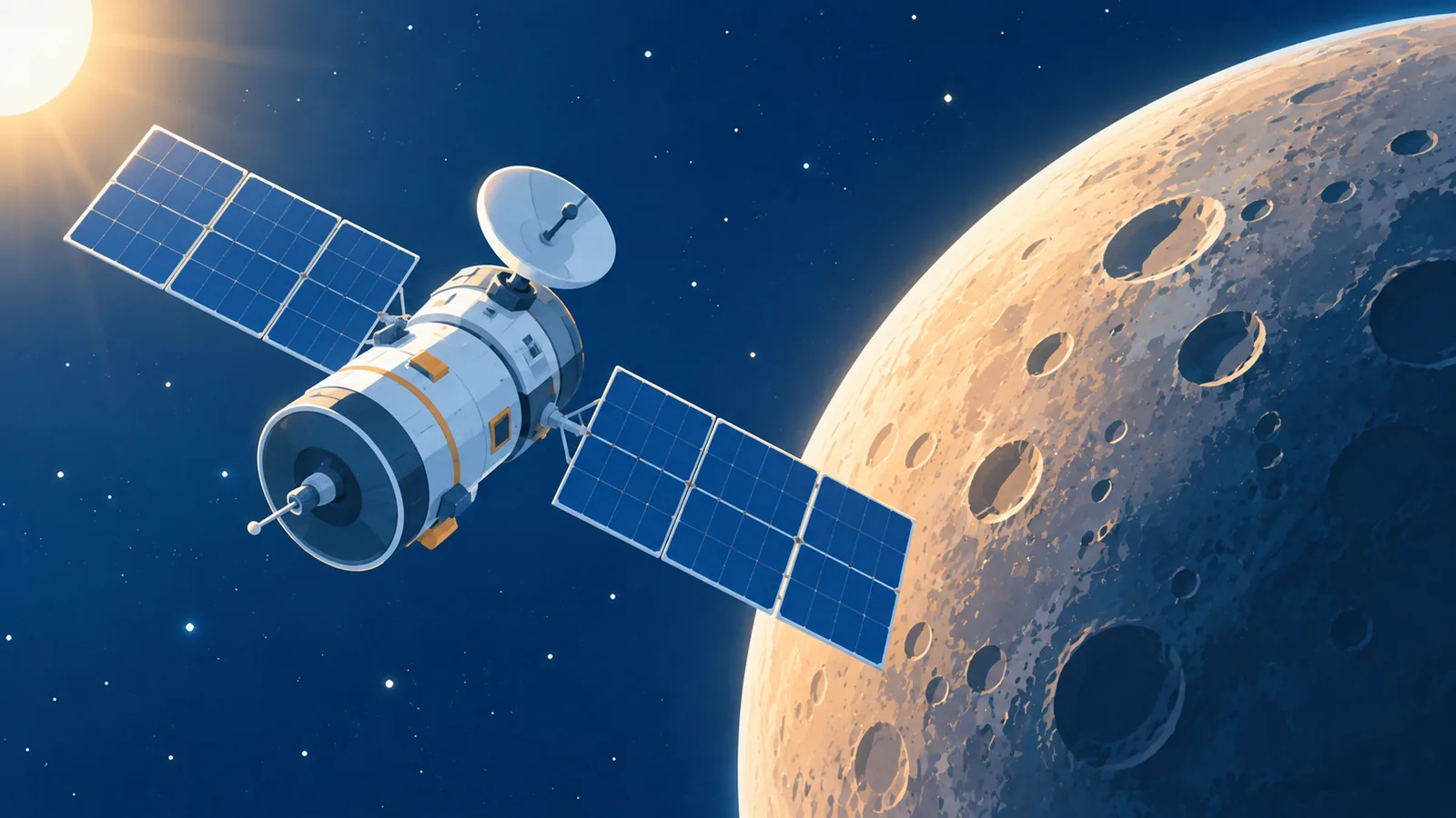 Wahana antariksa mengorbit planet berbatu yang dipenuhi kawah