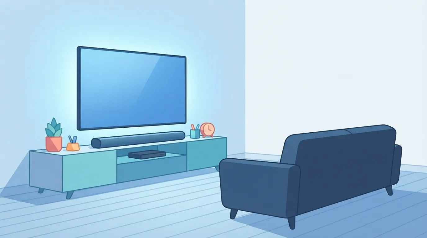 Ruang home theater modern dengan televisi dan sofa gelap