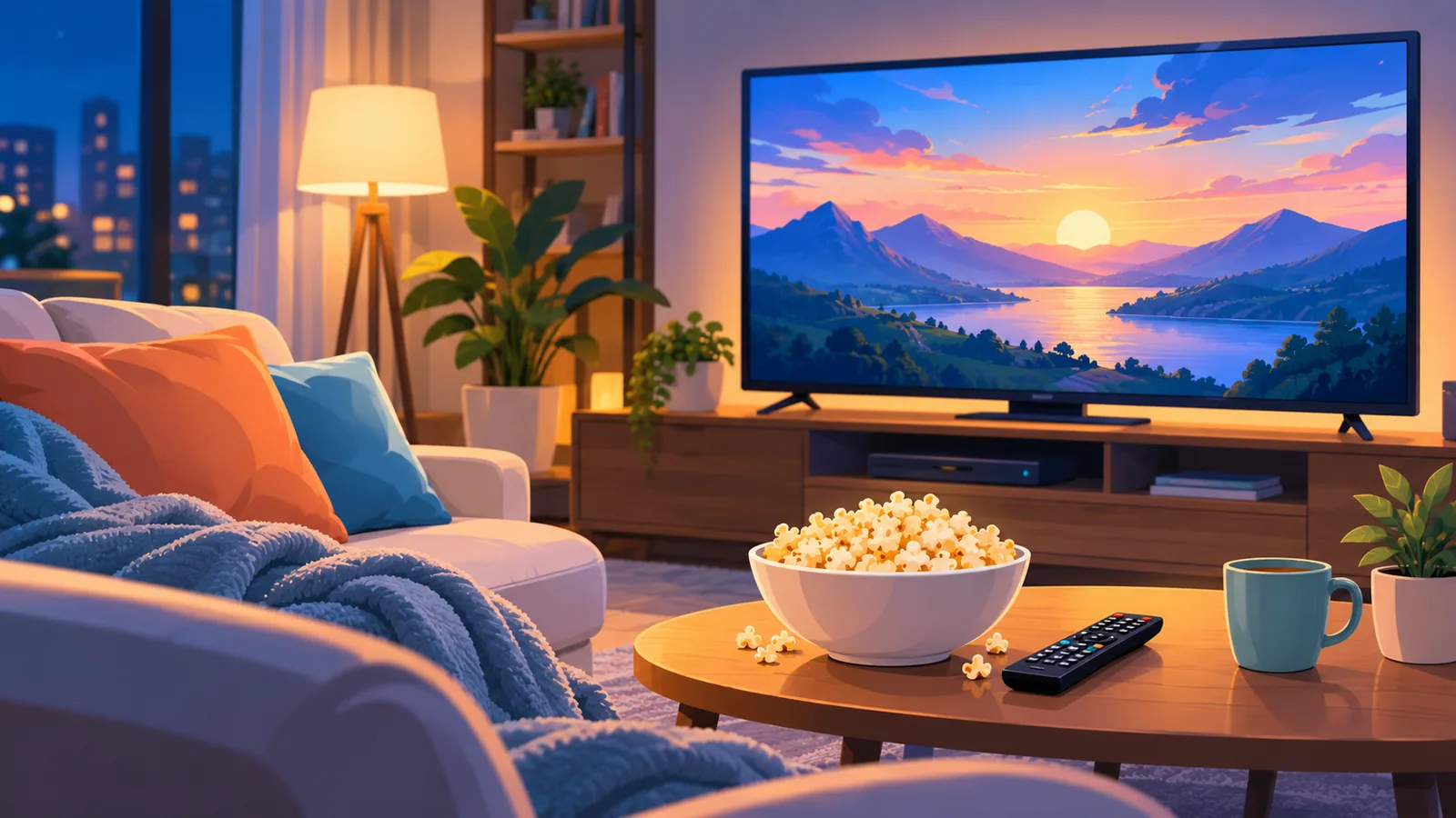 Penonton memegang remote saat menonton film dengan subtitle