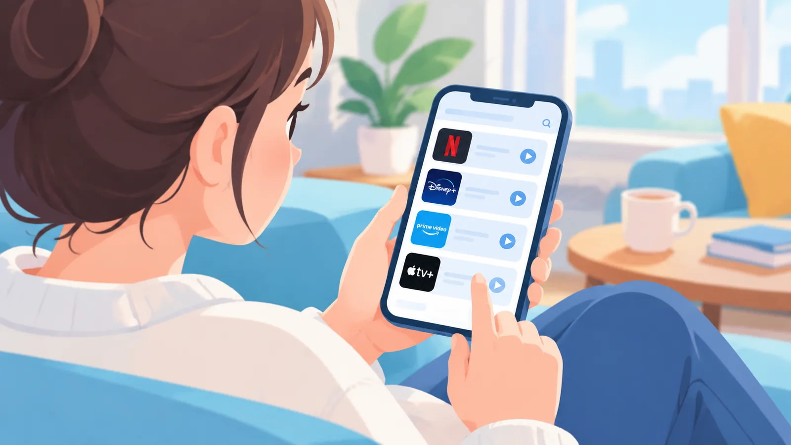 Pengguna membandingkan aplikasi streaming di layar ponsel