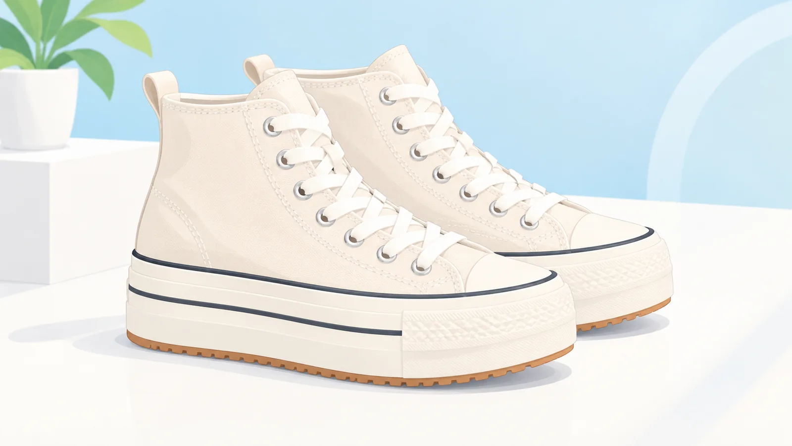 Sneakers kanvas high top bersol platform untuk wanita