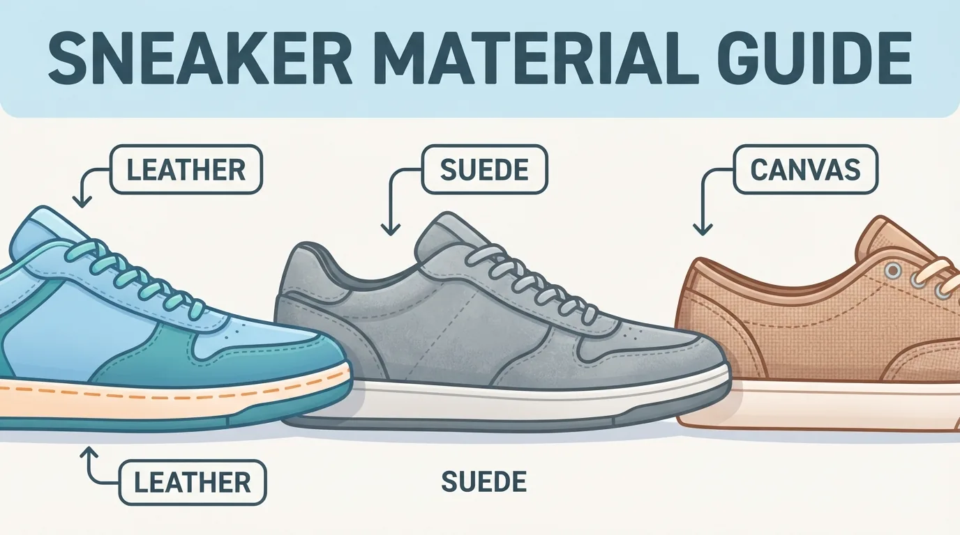 Tiga sneakers berbahan kulit, suede, dan kanvas dalam warna berbeda