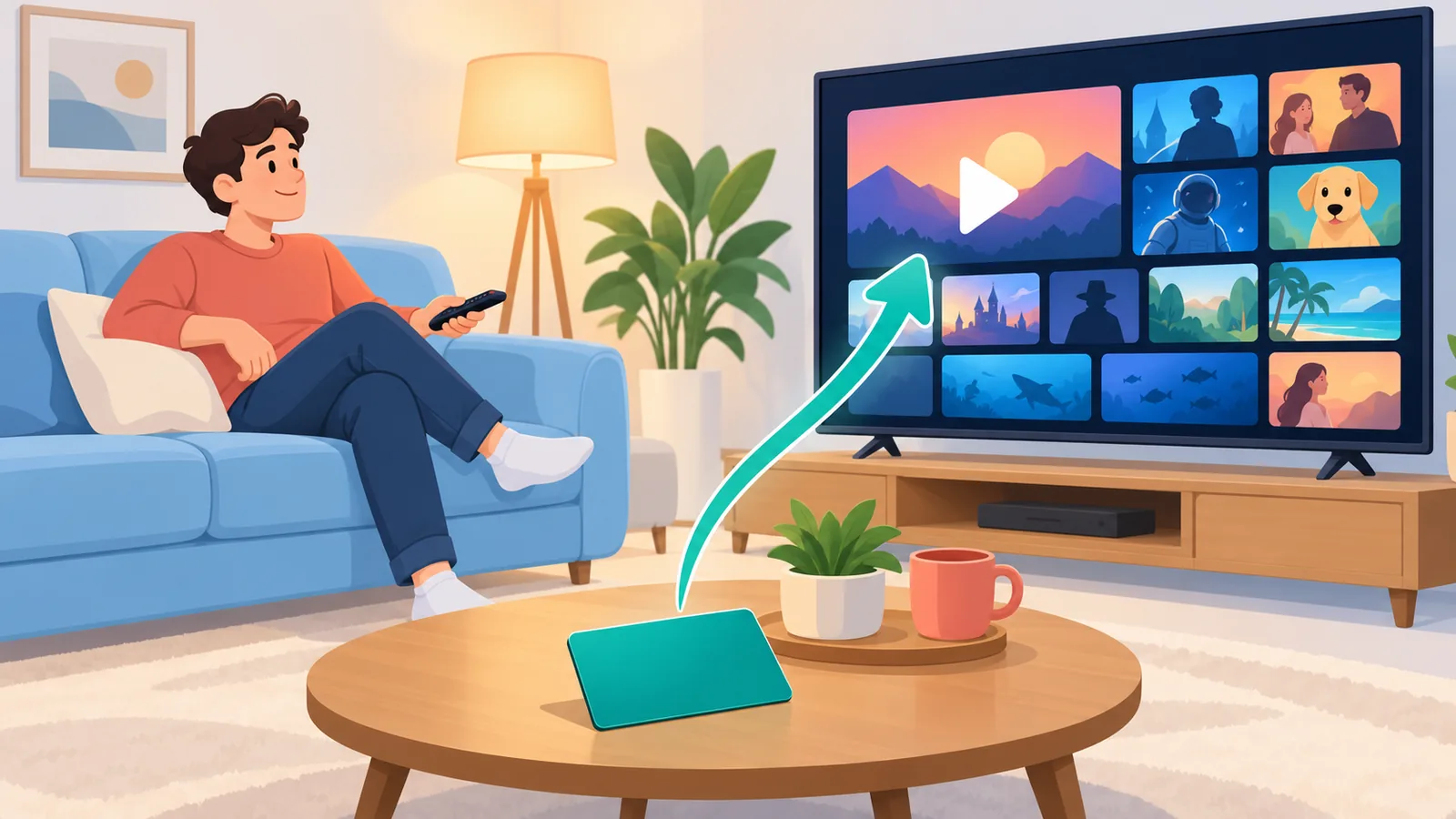 Seseorang melihat layar langganan di TV