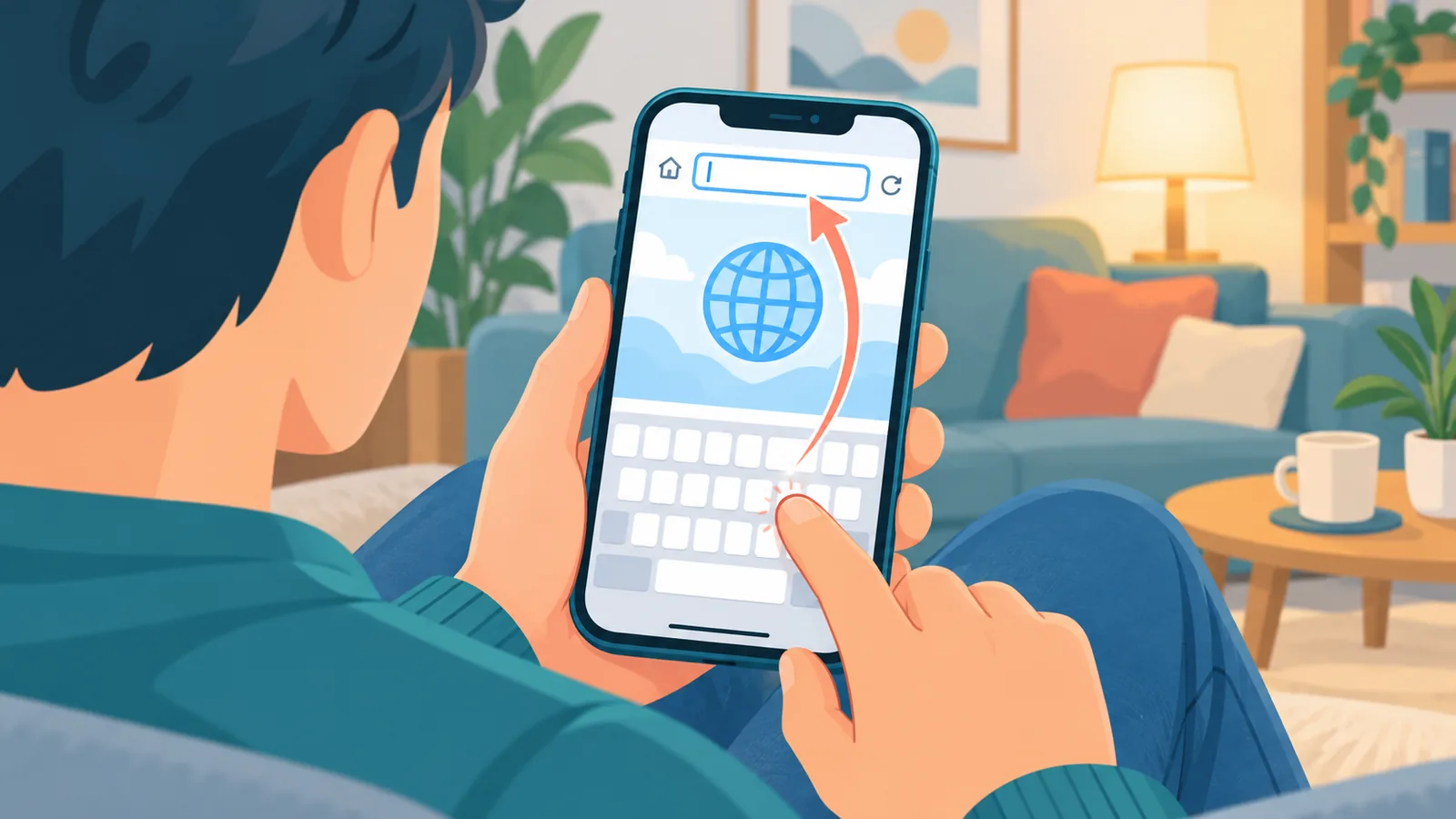 Seseorang mengetik alamat situs di Safari pada iPhone