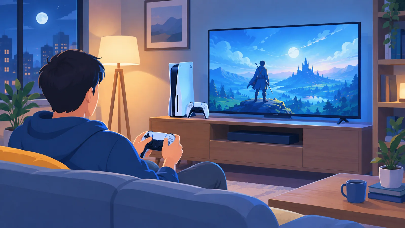 Pemain tenggelam dalam game solo berbasis cerita pada malam hari