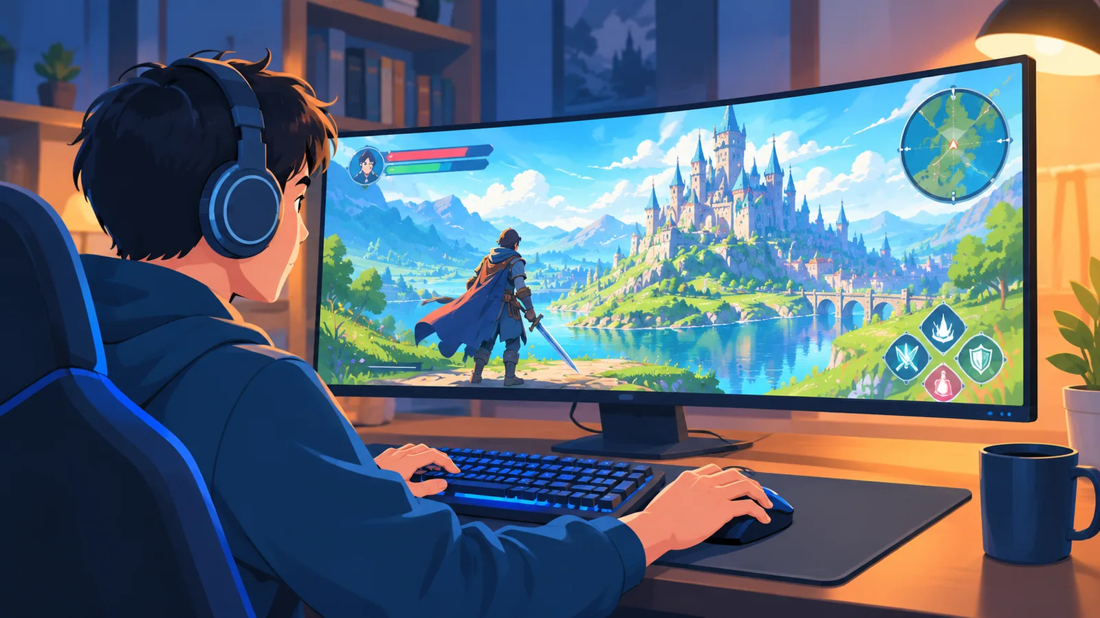 Pemain tenggelam dalam game RPG fantasi di layar lebar