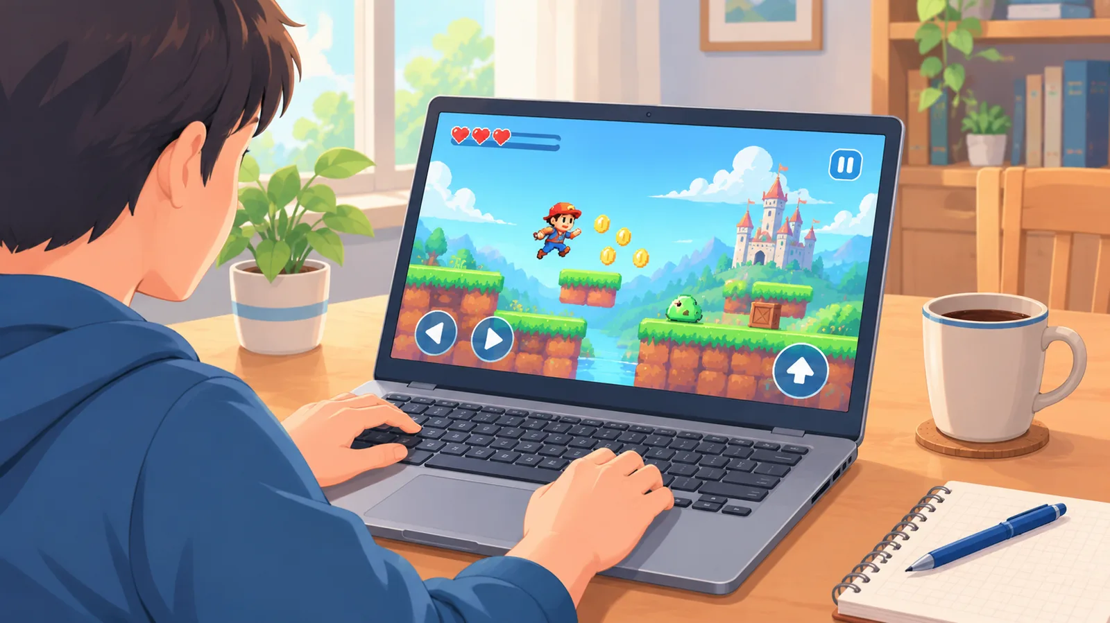Laptop sederhana menjalankan game 2D dengan lancar