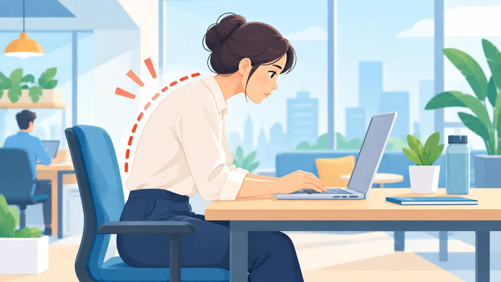 Perempuan dengan bahu membulat saat bekerja di depan laptop