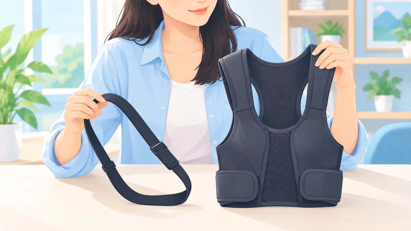 Tangan perempuan membandingkan dua jenis korektor postur