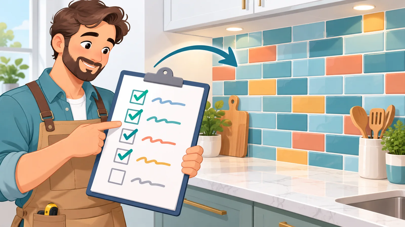 Memeriksa daftar periksa akhir pemasangan backsplash