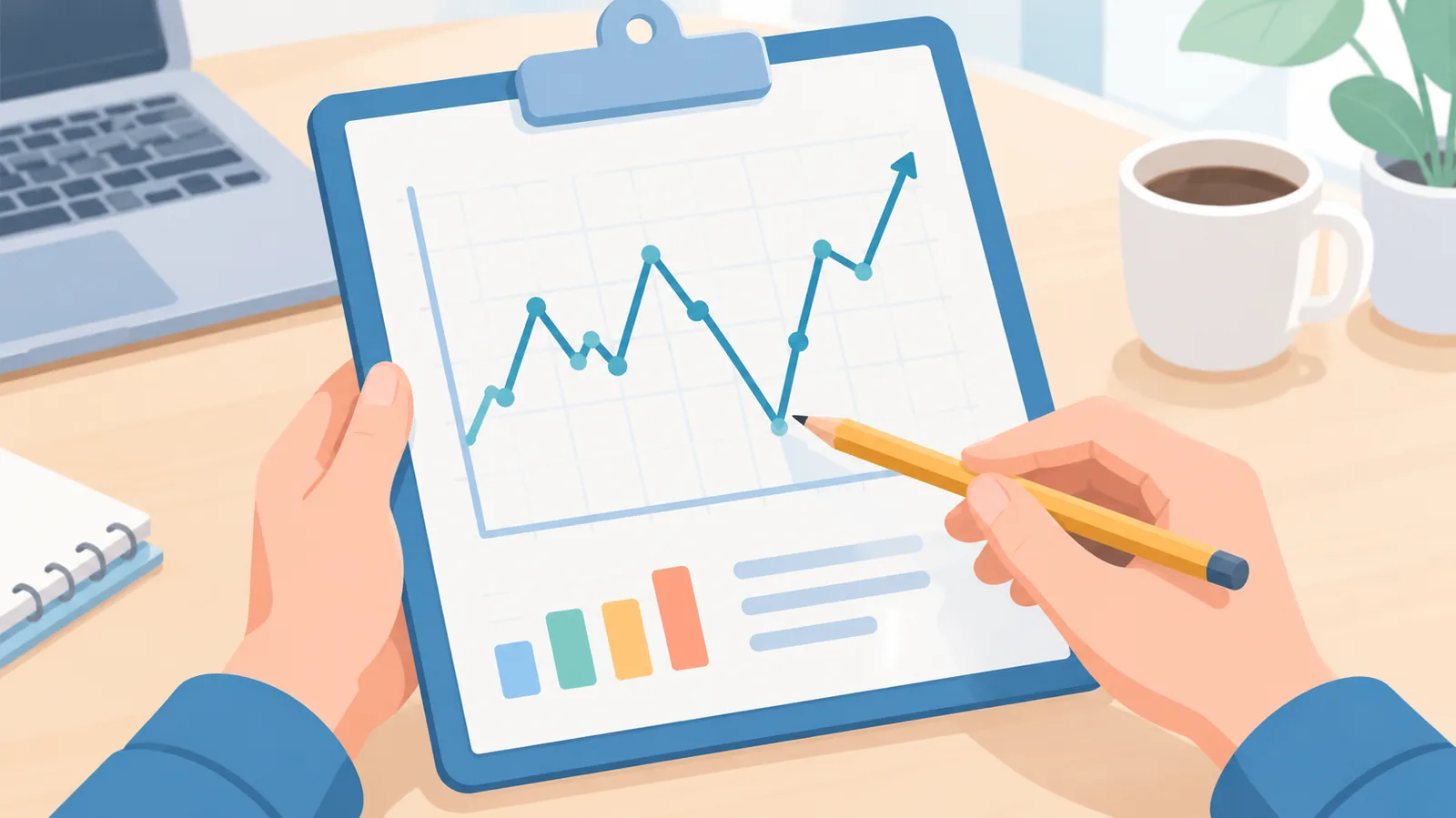 Grafik naik turun di layar yang menggambarkan fluktuasi harga