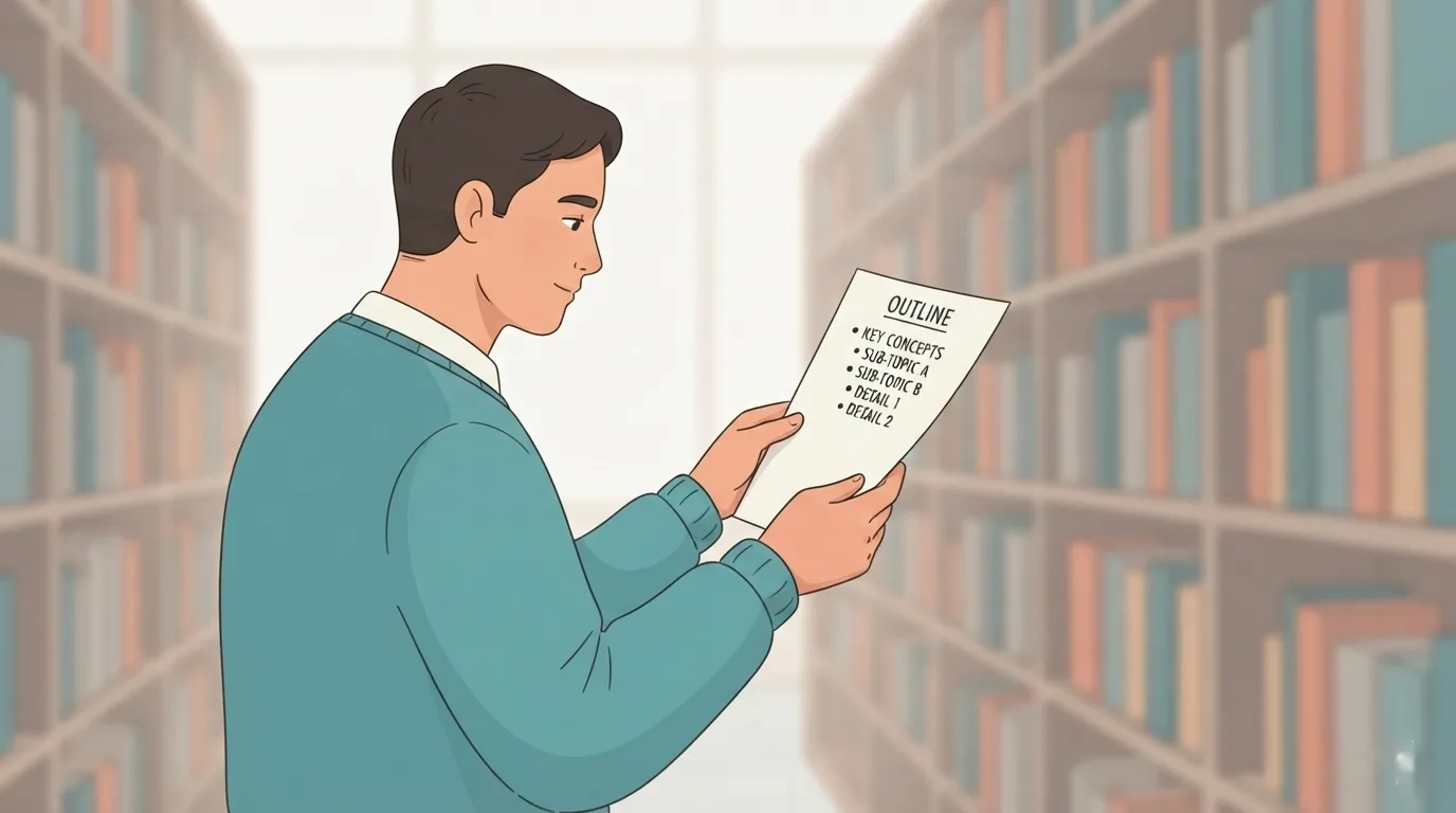 Mahasiswa membaca outline di perpustakaan kampus