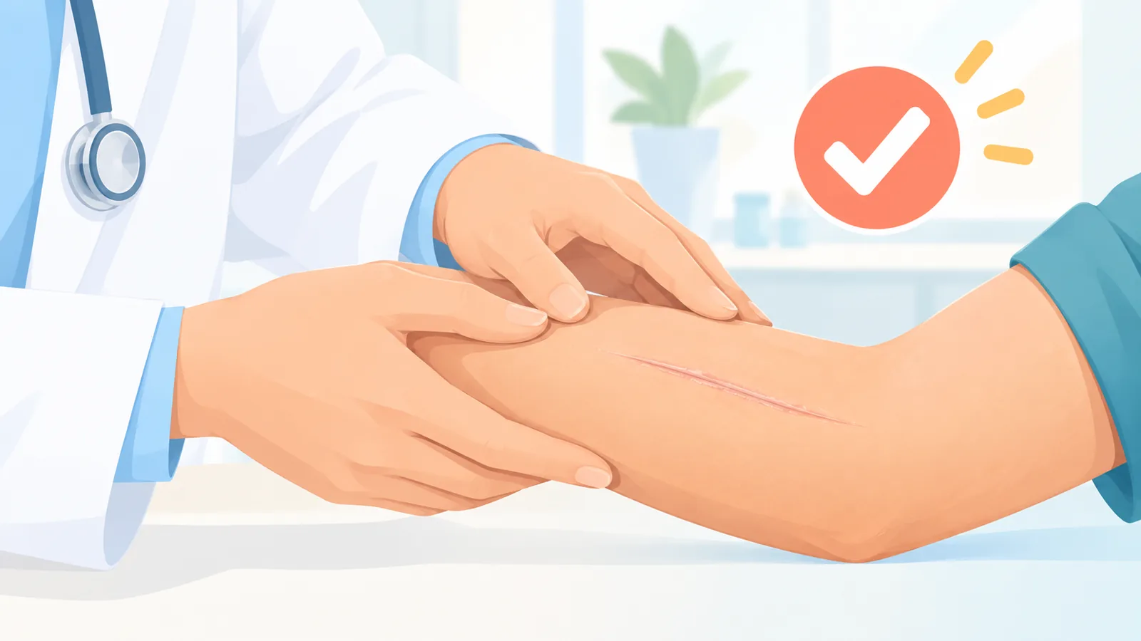 Dokter memeriksa luka operasi yang sudah menutup sempurna