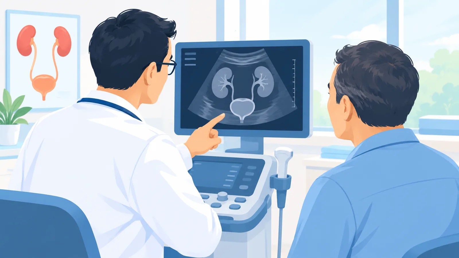 Dokter meninjau hasil USG prostat bersama pasien